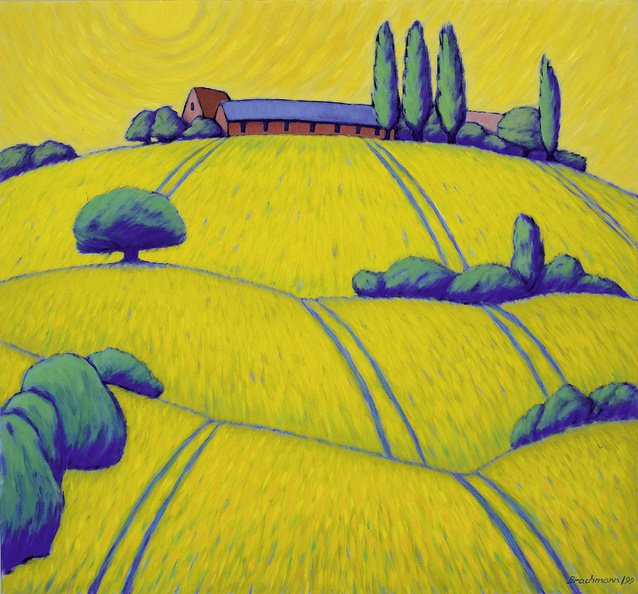 Brachmann Monika · „ Boisterfelde mit Rapshügel“ · Öl auf Leinwand · 130 x 120 cm · 1999.jpg