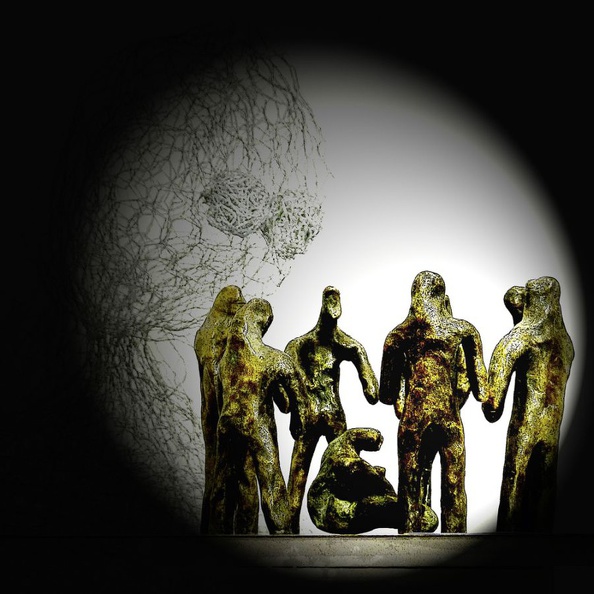 Dorsch Walter · „Die Rechtschaffenen“ · Bronzefiguren, Drahtkopf, nachbearbeitete Photographie auf Aludibond.jpg