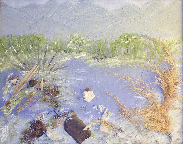 Jennerwein Brigitte · „Seensuchten“ · Öl auf Leinwand mit Naturmaterialien · 50 x 40 cm · 2008.jpg