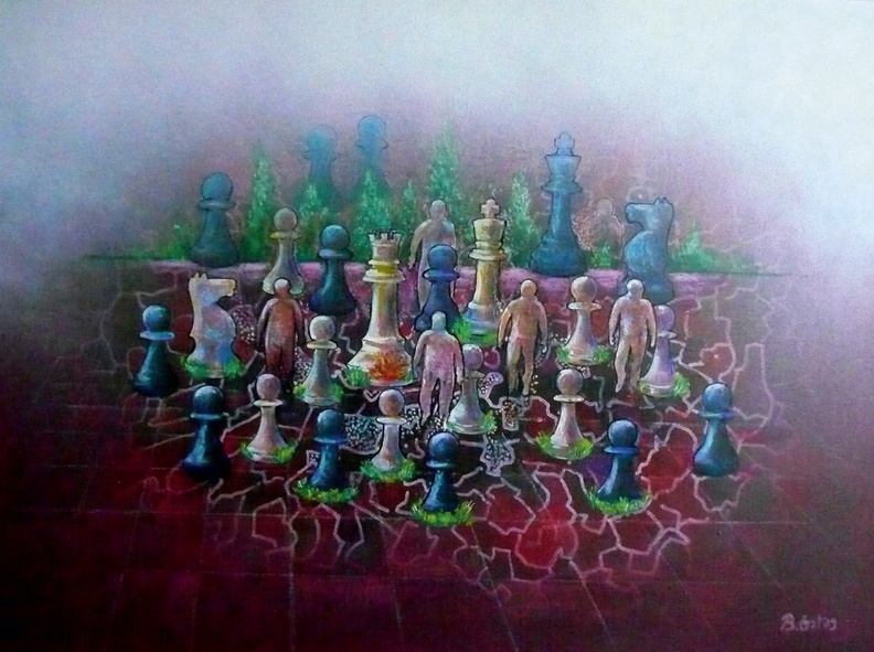 Ost Bernhard · „Schachspiel des Schicksals“ · Mischtechnik auf Leinwand · 60 x 80 cm · 2009.jpg