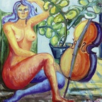Sewekow Birgit · 03 · „Akt mit Cello“ · Öl auf Leinwand · 100 x 100 cm · 2012