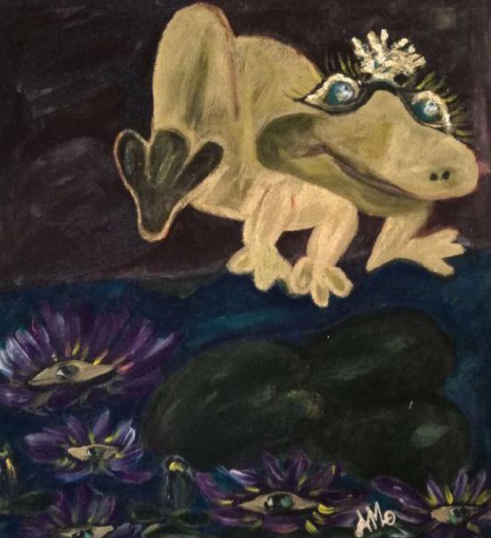 Froschkönig, Mischtechnik auf Jeansstoff, 65x55 cm.jpg