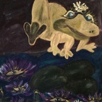 Froschkönig, Mischtechnik auf Jeansstoff, 65x55 cm