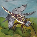 Mr Mücke, Mischtechnik auf Jeansstoff, 65x55 cm