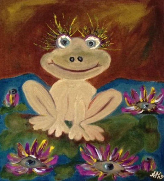Frog in Love, Mischtechnik auf Jeansstoff, 65x55 cm.jpg