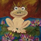 Frog in Love, Mischtechnik auf Jeansstoff, 65x55 cm