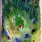 Pfauenauge, Öl auf Zahlschein, 15,2 x 10 cm