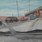 Autobahnstück in Wien, EitemperaJute, 40 x 100 cm