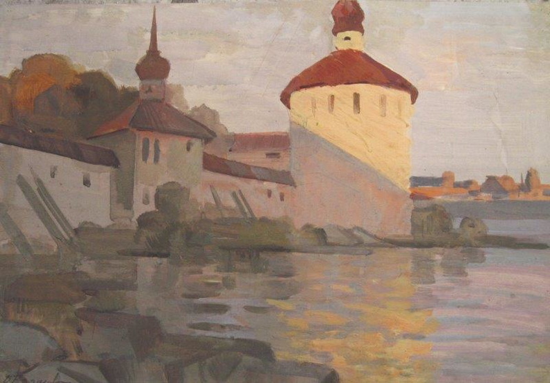 Kirilov Kloster, Abendstimmung, 30x40cm Papier, Tempera 1950.jpg
