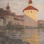 Kirilov Kloster, Abendstimmung, 30x40cm Papier, Tempera 1950
