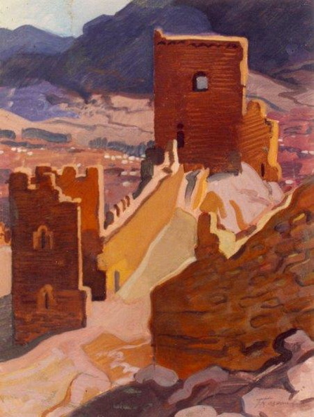 Krim. Genueser Festung, 50x35cm Tempera Karton 1955.jpg