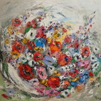 Tregubova Olga, Blumenstrauss, Oel a.L. 100x100 cm