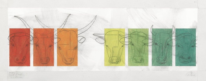 Ross  Linde - Fries VI - Kuh- und Stiergesichter, Acryl auf Nessel, 30 x 70 cm.jpg