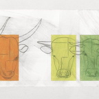 Ross  Linde - Fries VI - Kuh- und Stiergesichter, Acryl auf Nessel, 30 x 70 cm