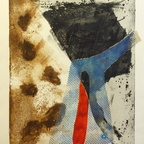 Tonia Kos - Braun Schwarz Litho + Reliefdruck Blau + Aquarell rot, 50 x 50 cm